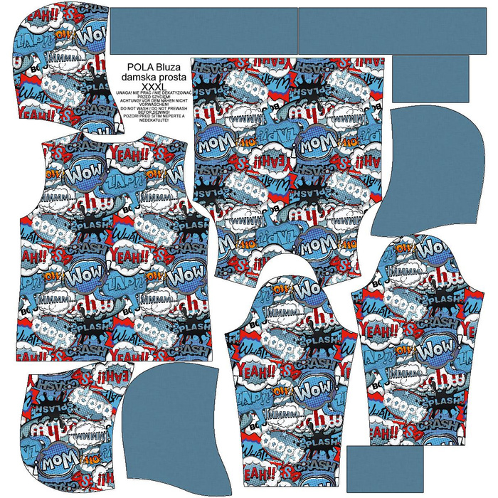 CLASSIC WOMEN’S HOODIE (POLA) - COMIC BOOK (blue - red) - looped knit fabric - XXXL