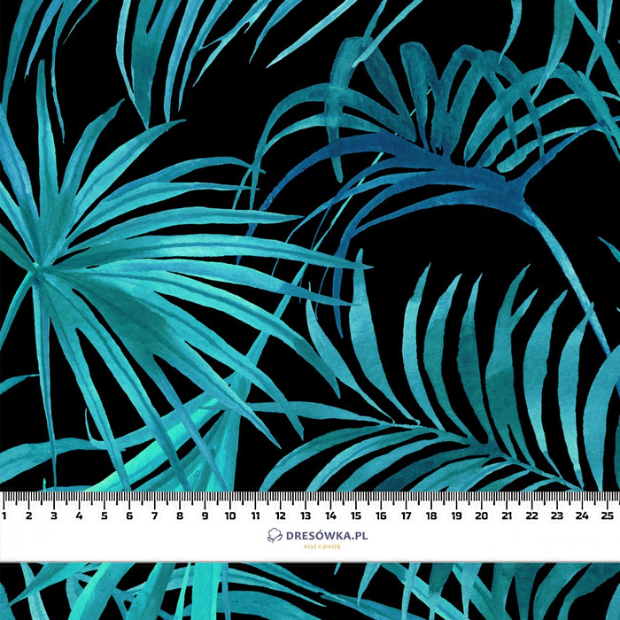 PALM LEAVES pat. 5 / black - looped knit fabric with elastane ITY
