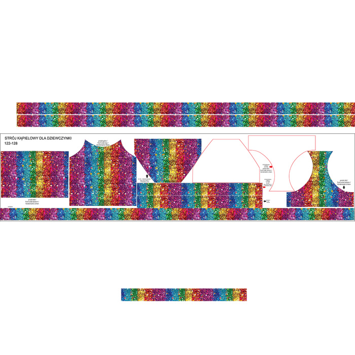 Strój kąpielowy dla dziewczynki (122-128) - HOLOGRAPHIC RAINBOW WZ. 1 - zestaw do uszycia