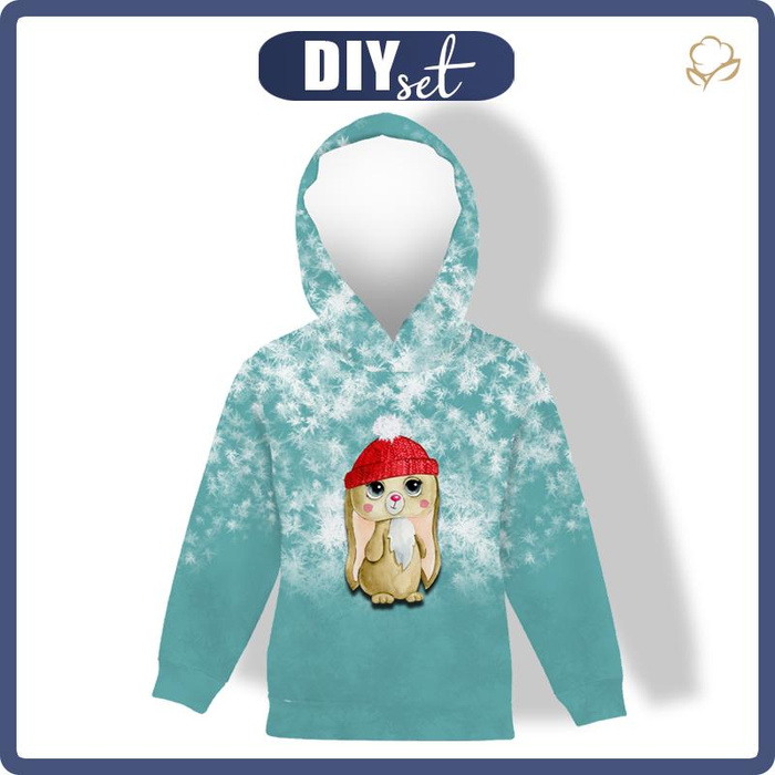 KID'S HOODIE (ALEX) - MIA THE WINTER BUNNY - looped knit fabric (134/140)