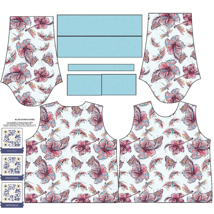 WOMEN'S SWEATSHIRT (HANA) BASIC - HIBISCUS AND BUTTERFLIES - looped knit fabric - XXXXL