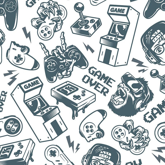 GAME OVER (retro) / white - single jersey with elastane 