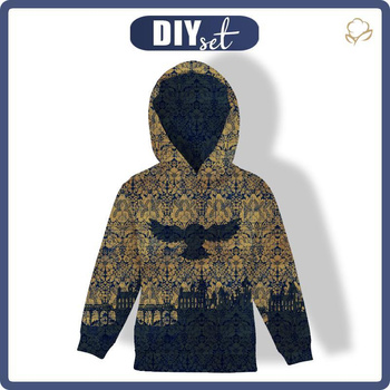 KID'S HOODIE - OWL / MAGIC DAMASCO pat. 1 (MAGIC SCHOOL) - looped knit fabric (122/128)