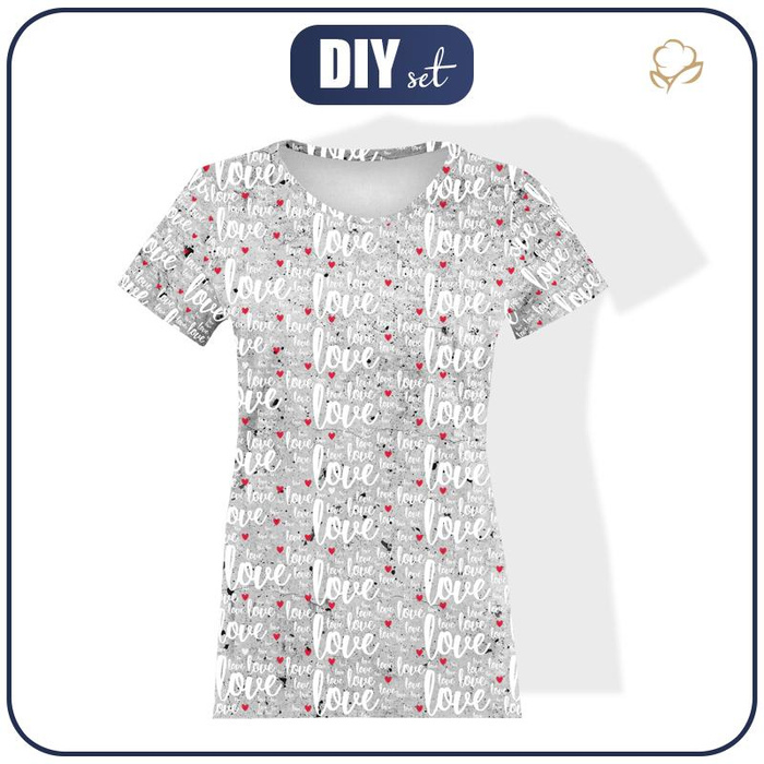 T-SHIRT DAMSKI - LOVE BIAŁY / beton - single jersey L