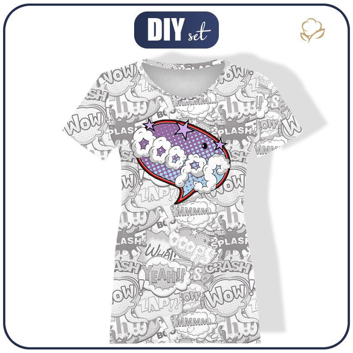 WOMEN’S T-SHIRT - COMIC BOOK / ooops (purple - red) - single jersey S