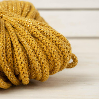 Sznurek bawełniany okrągły 5mm - musztardowy ze ZŁOTĄ NITKĄ