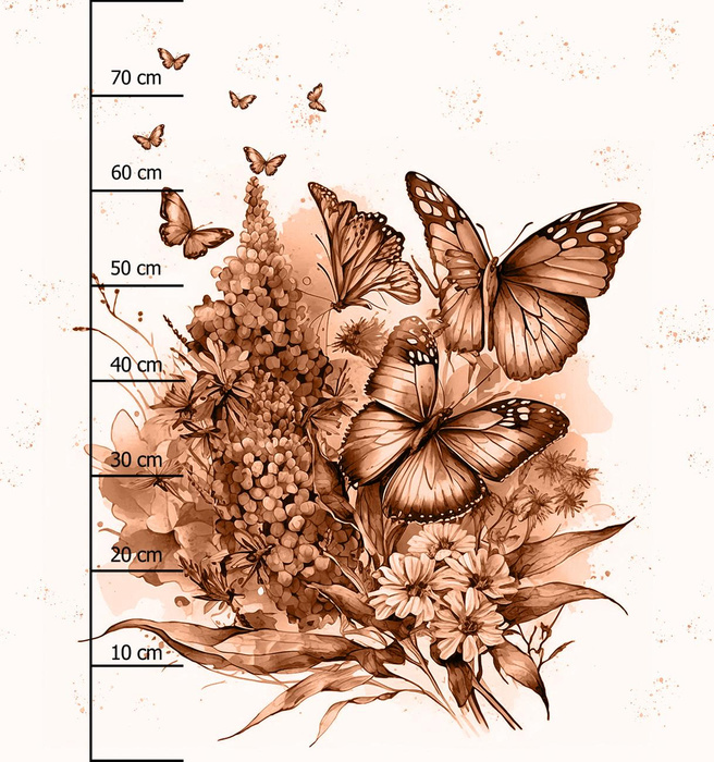 BEAUTIFUL BUTTERFLY VZ. 1 / peach fuzz - Panel (75cm x 80cm) teplákovina počesaná s elastanem ITY