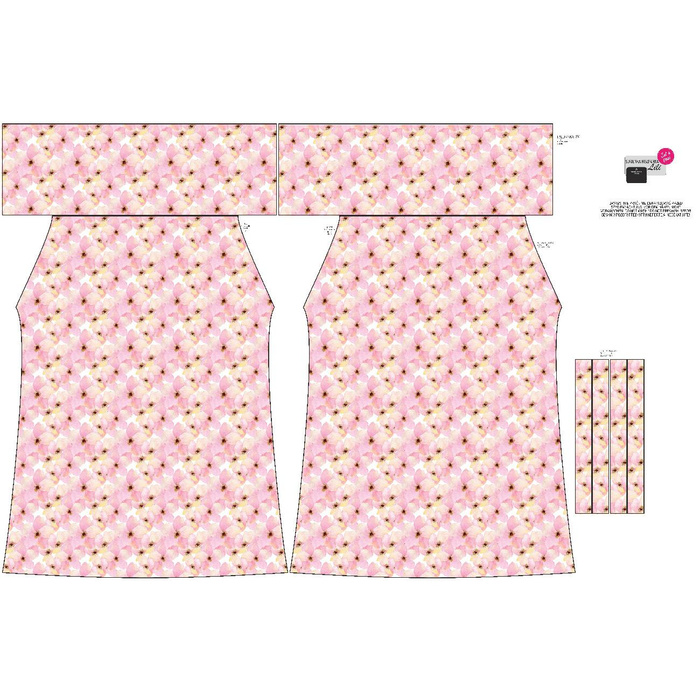 Bardot neckline dress (LILI) - PINK FLOWERS (IN THE MEADOW) - sewing set - 146-152