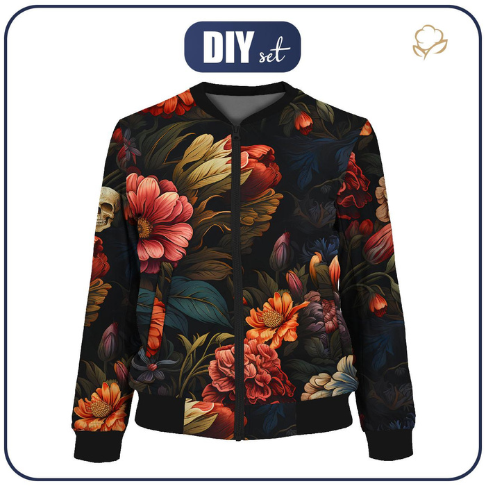 DAMEN BOMBERJACKE (KAMA) - FLOWERS AND SKULL - Nähset XS