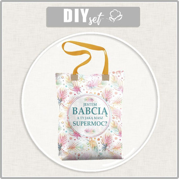 SHOPPER TASCHE - JESTEM BABCIA, A TY JAKĄ MASZ SUPERMOC? / regenbogen federn - Wasserabweisende Webware - Nähset