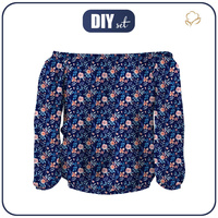 Bardot neckline blouse (SOFIA) - PAINTED PEONIES / navy - sewing set XL