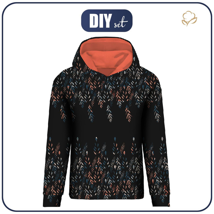 BLUZA DAMSKA (POLA) CLASSIC Z KAPTUREM - LISTKI WZ. 3 / czarny - dzianina pętelkowa ITY  XXL
