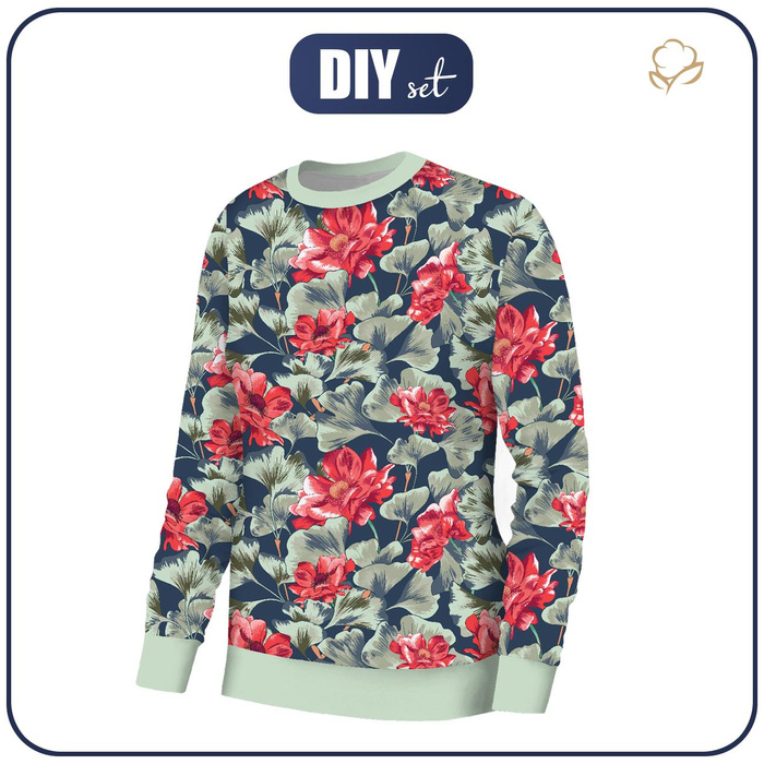BASIC DAMEN SWEATSHIRT (HANA) - ROTE MOHNBLUMEN (ROTER GARTEN) - Sommersweat - XXXL