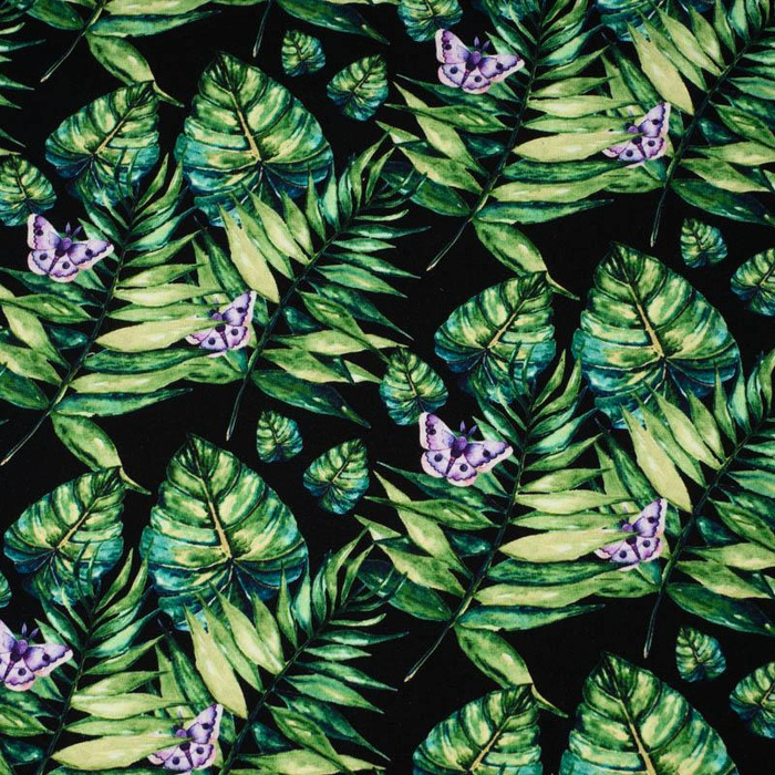 MINI LEAVES AND INSECTS PAT. 4 (TROPICAL NATURE) / black - single jersey 