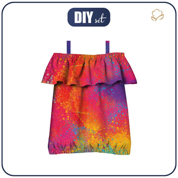 Bardot neckline blouse (SARA) - COLORFUL SPECKS - sewing set - 122-128
