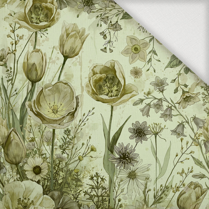 PASTEL FLOWERS WZ. 30 / lime cream - Webware für Tischdecken