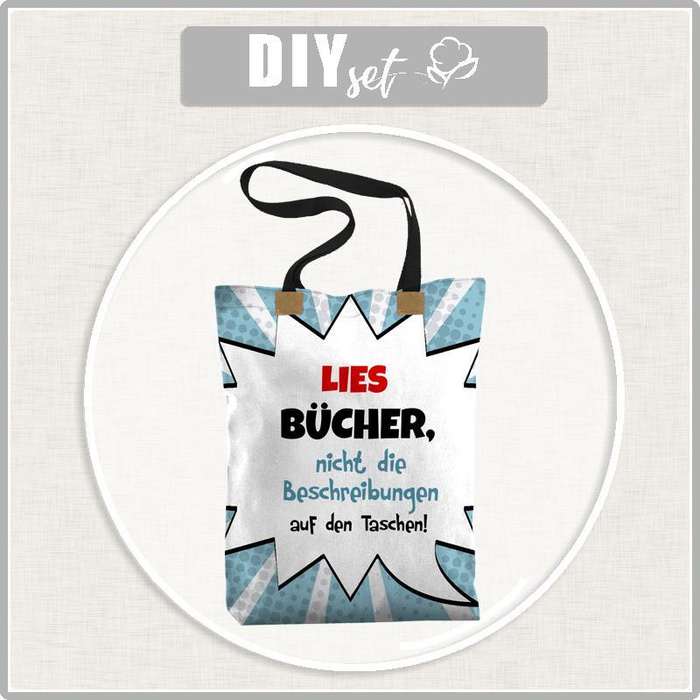 SHOPPER BAG - Lies Bücher, nicht die Beschreibungen auf den Taschen! - Cotton woven fabric - sewing set