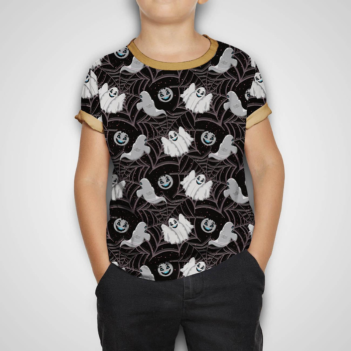 SPOOKY GHOSTS / BLACK (SCARY HALLOWEEN) - brushed knitwear with elastane ITY