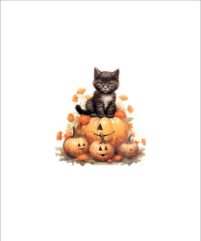 HALLOWEEN CAT - PANEL (60cm x 50cm) SINGLE JERSEY