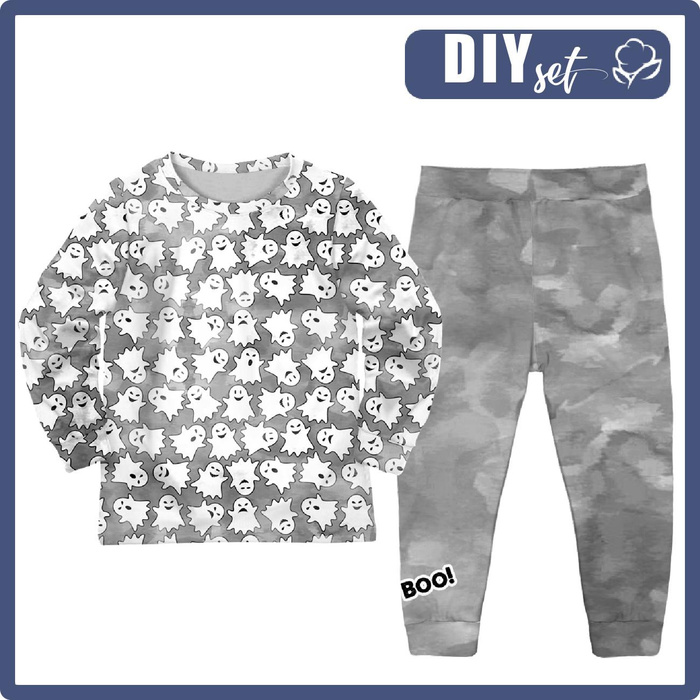 CHILDREN'S PAJAMAS " MIKI" - GHOSTS  / CAMOUFLAGE pat. 2 (grey) - sewing set