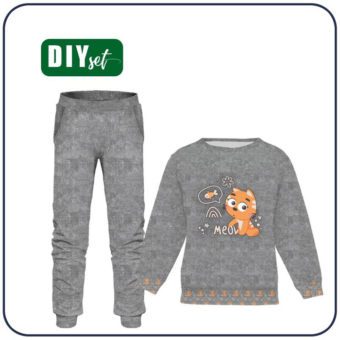 Children's tracksuit (MILAN) - CATS / meow (CATS WORLD ) / ACID WASH GREY - looped knit fabric (110/116)