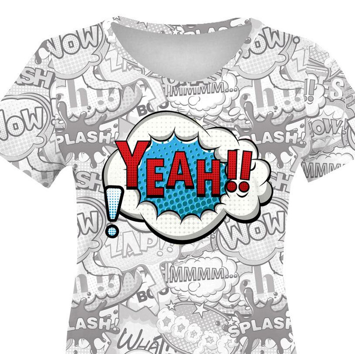 DAMEN T-SHIRT - COMICS / yeah (blau - rot) - Single Jersey XXL