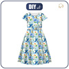 KID'S DRESS "MIA" - KINGFISHERS AND LILACS (KINGFISHERS IN THE MEADOW) / white - sewing set (122/128)