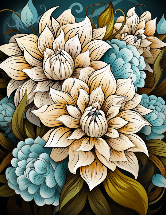 BOUQUET OF FLOWERS WZ.4 - PANEL (60cm x 50cm) dzianina pętelkowa z elastanem ITY