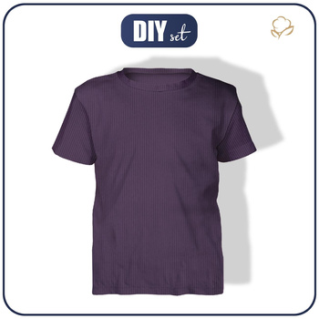 DIY sada – Dětské tričko z bavlněného úpletu RIB JERSEY - PLUM