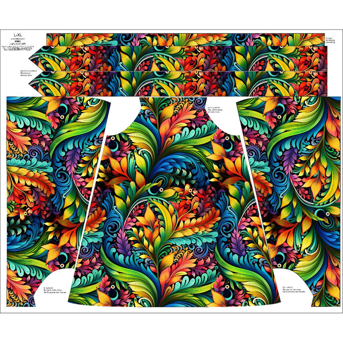 DRESS "DALIA" MINI (L-XL) - COLORFUL LEAVES wz. 3 - sewing set 