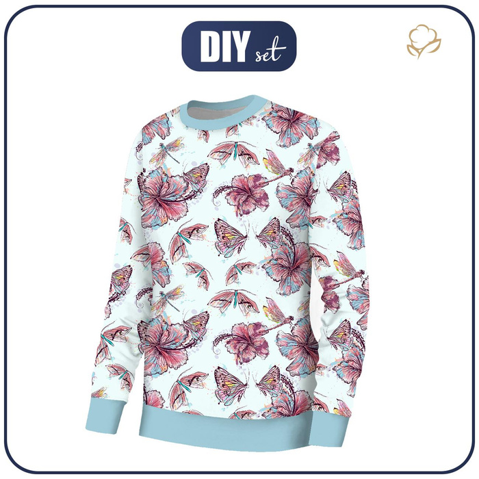 BASIC DAMEN SWEATSHIRT (HANA) - HIBISKUS UND SCHMETTERLINGE - Sommersweat - M