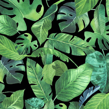 TROPICAL LEAVES pat. 2 / black - Waterproof woven fabric