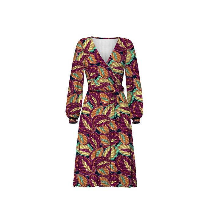 WRAP MIDI DRESS (BIANCA) - PURPLE LEAVES (VINTAGE) - sewing set XL