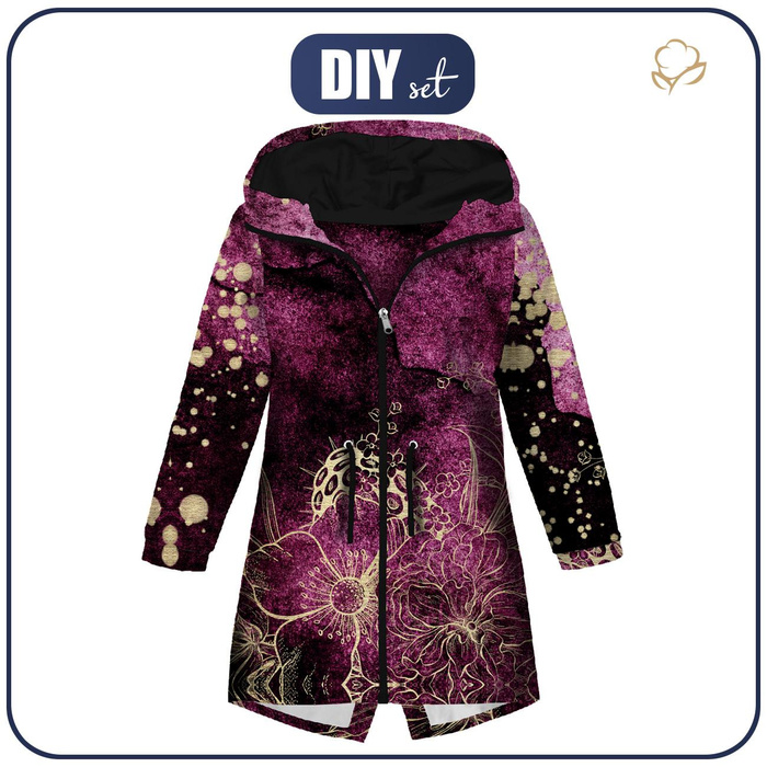 KINDERPARKA (ARIEL) - BLUMEN / goldener Umriss Ms. 1 / AQUARELL MARMOR - Softshell (110/116)