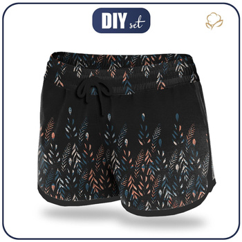 Damen Badeshorts -  BLÄTTER M. 3 / SCHWARZ L