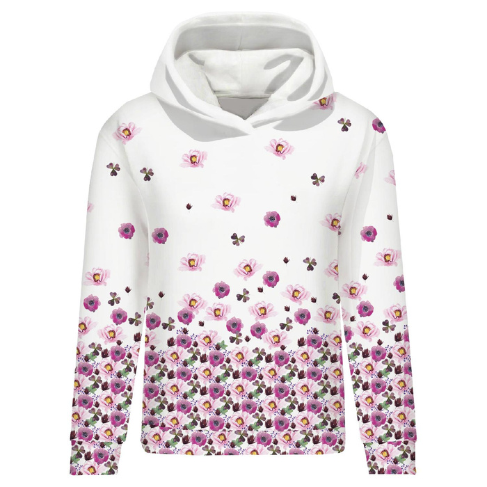 CLASSIC WOMEN’S HOODIE (POLA) - FLOWERS AND CLOVER (IN THE MEADOW) - looped knit fabric - M