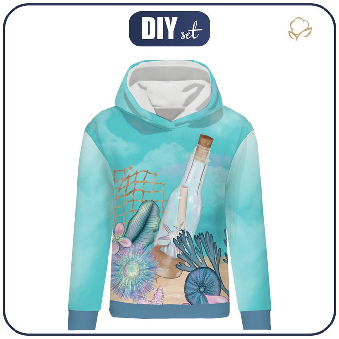 BLUZA DAMSKA (POLA) CLASSIC Z KAPTUREM - LIST W BUTELCE (morski świat) -  dzianina pętelkowa - XS