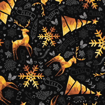 GOLDEN DEERS / black - Woven Fabric for tablecloths