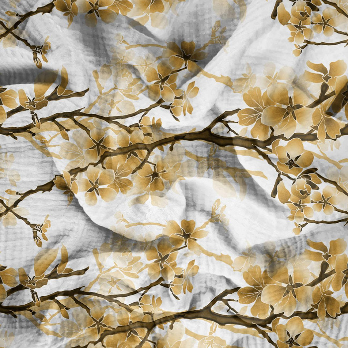 CHERRY BLOSSOM pat. 1 (gold) - Cotton muslin