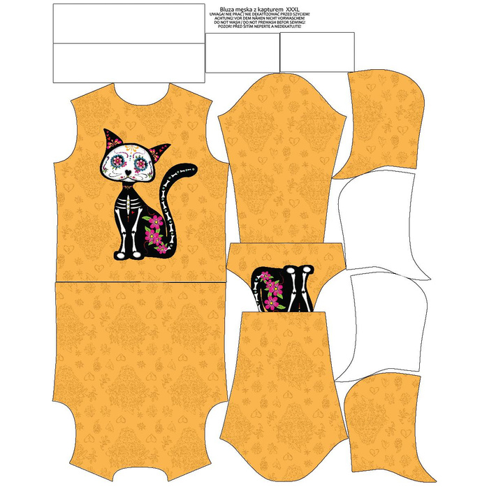 MĘSKA BLUZA Z KAPTUREM (COLORADO) - KOT FRIDA (DIA DE LOS MUERTOS) - zestaw do uszycia XXXL