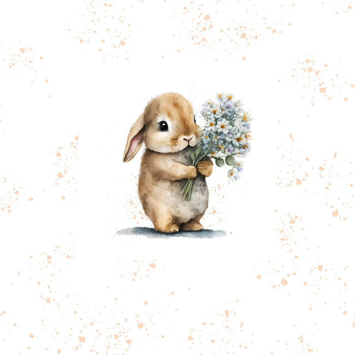 BUNNY WITH A BOUQUET OF FLOWERS - panel (60cm x 50cm) lycra 300g