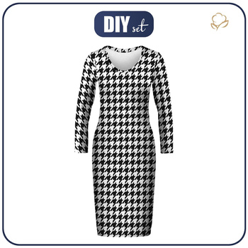 PENCIL DRESS (ALISA) - BLACK HOUNDSTOOTH / WHITE - sewing set XL