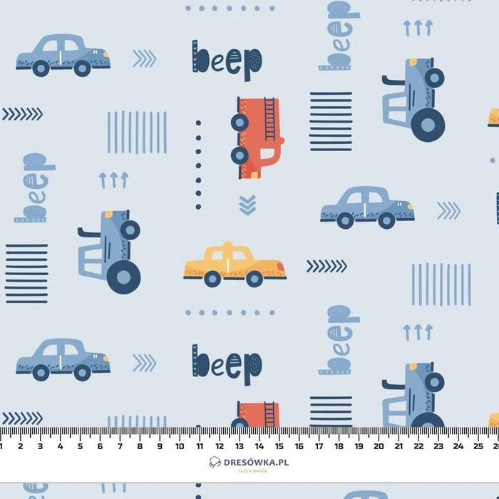 VEHICLES (BEEP) / light blue (ADVENTURE BEGINS) - Cotton woven fabric
