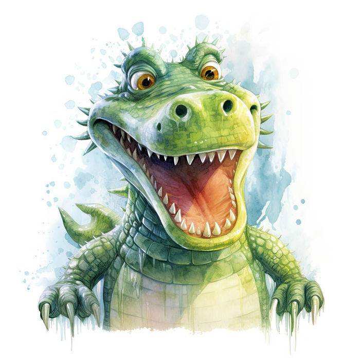 WATERCOLOR CROCODILE - Panel (75cm x 80cm) SINGLE JERSEY PANEL