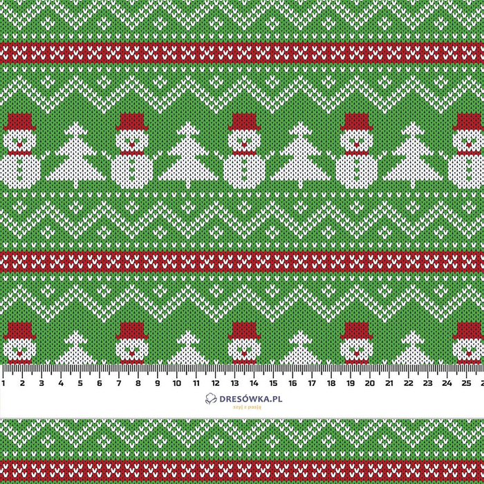 SNOWMEN WITH CHRISTMAS TREES / green - Waterproof woven fabric