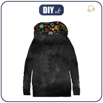 BLUZA DAMSKA (FURIA) NIETOPERZ Z KOMINEM - BLACK SPECKS / FOLK ŁOWICKI / czarny -  zestaw do uszycia - S