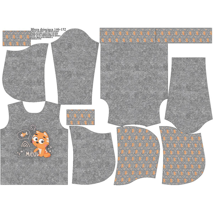 KID'S HOODIE (ALEX) - CATS / meow (CATS WORLD ) / ACID WASH GREY - looped knit fabric (110/116)