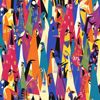 GEOMETRIC PENGUINS - teplákovina počesaná s elastanem ITY
