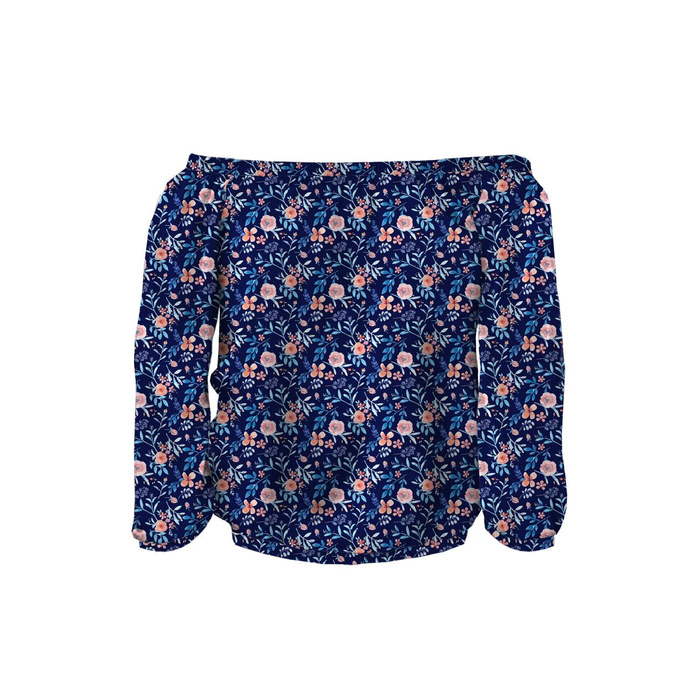 Bardot neckline blouse (SOFIA) - PAINTED PEONIES / navy - sewing set XXL