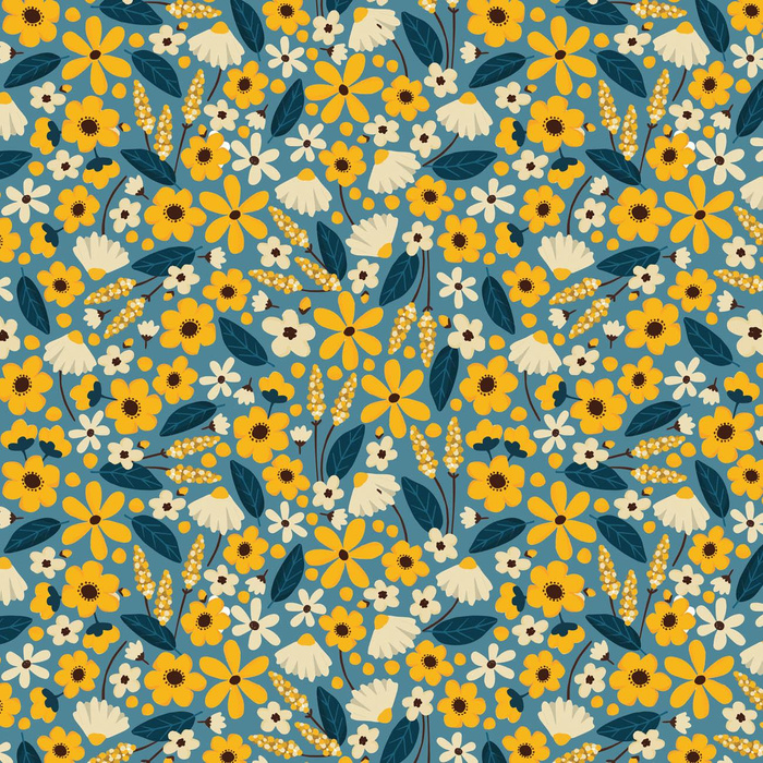 BLÜMCHEN M. 2 / blau - Baumwoll Webware